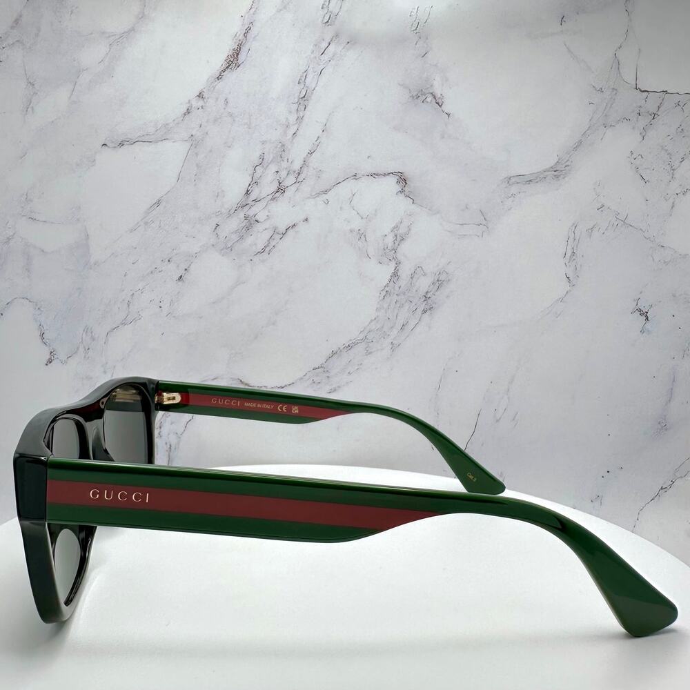 New Gucci Sunglasses Polarized Black Square Red Green Web Arms 56mm Gray Lens - Picture 13 of 15